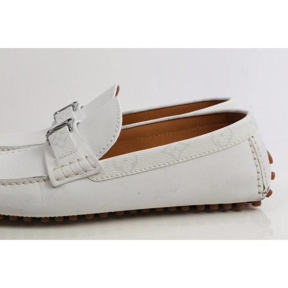 Louis Vuitton White Leather Monogram Canvas Hockeinheim Loafers Moccasin 8.5 M - Picture 14 of 17